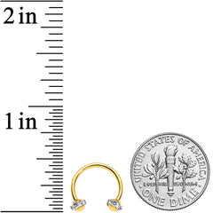 16G 3/8 Clear Gem Gold Tone Banded Horseshoe Circular Barbell