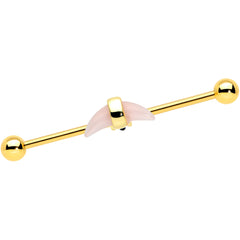 14G Pink Gem Gold Tone Crescent Industrial Barbell 38mm