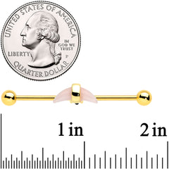 14G Pink Gem Gold Tone Crescent Industrial Barbell 38mm
