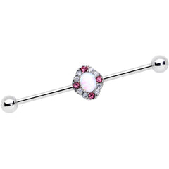 14G White Synthetic Opal Glam Oval Industrial Barbell 38mm