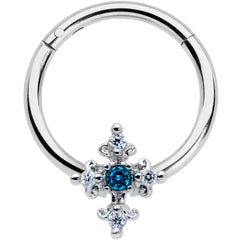 16G 3/8 Clear Blue Gem Renaissance Cross Hinged Segment Ring