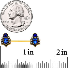 14G 9/16 Clear Blue Gem Gold Tone Heirloom Drop Nipple Ring Set