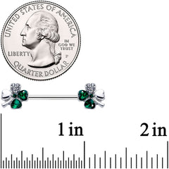14G 9/16 Clear Green Gem Shamrock St Patricks Day Nipple Ring Set