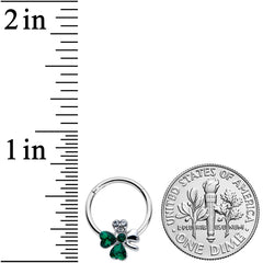 16G 3/8 Clear Green Gem Shamrock St Patricks Hinged Segment Ring