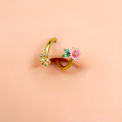 Gold Tone Pink Flower Bee Spiral Twister Belly Ring