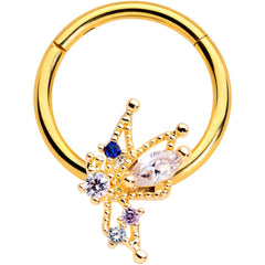 16G 3/8 Clear CZ Gem Gold Hue Angel Christmas Hinged Segment Ring