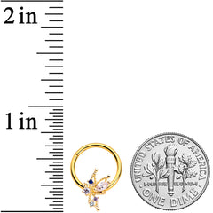 16G 3/8 Clear CZ Gem Gold Hue Angel Christmas Hinged Segment Ring