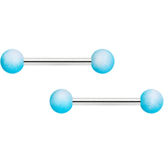 14G 9/16 Blue White Ombre Soft Finish Barbell Nipple Ring Set