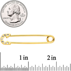 14G Clear Gem Gold Tone Punk Safety Pin Industrial Barbell 38mm