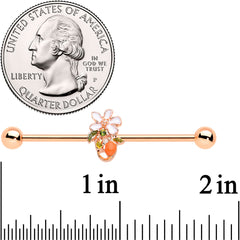 14G Green Gem Rose Gold Hue Orange Flower Industrial Barbell 38mm
