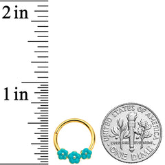 16G 3/8 Gold Tone Little Green Flower Hinged Segment Ring