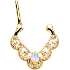 16G 5/16 White Synth Opal Gold Tone Lacy Love Cartilage Clicker