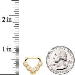 16G 5/16 White Synth Opal Gold Tone Lacy Love Cartilage Clicker