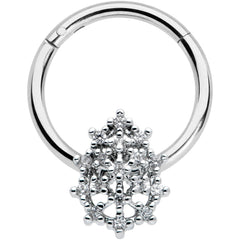 16G 3/8 Clear CZ Gem Nubbly Textured Drop Hinged Segment Ring