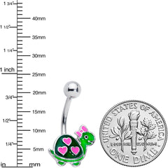 Pink Green Hearts Bow Pretty Turtle Belly Ring