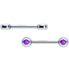 14G 1/2 Aurora CZ Gem G23 Titanium Threadless Nipple Ring Set