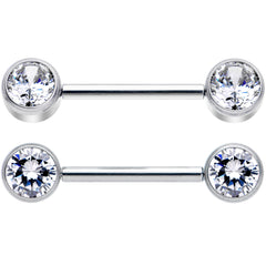 14G 9/16 Clear CZ Gem G23 Titanium Threadless Nipple Ring Set