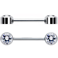 14G 9/16 Clear CZ Gem G23 Titanium Threadless Nipple Ring Set