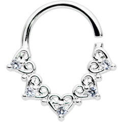 18G 5/16 Clear CZ Gem Heart Filigree Cartilage Closure Ring