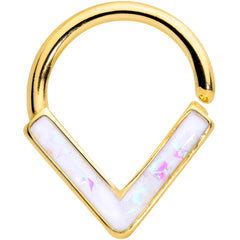16G 5/16 White Faux Opal Gold Hue Chevron Cartilage Closure Ring