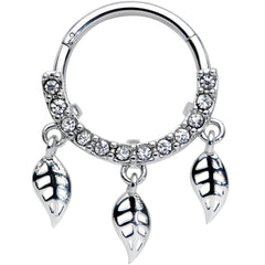 16G 3/8 Clear Gem Open Leaf Dangle Hinged Segment Ring
