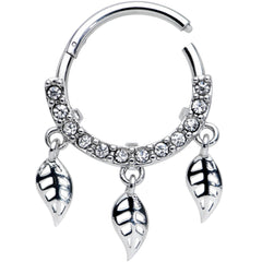16G 3/8 Clear Gem Open Leaf Dangle Hinged Segment Ring