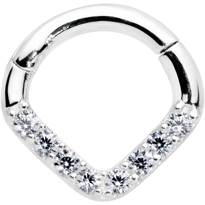16G 1/4 14k White Gold Clear CZ Gem Chevron Hinged Segment Ring