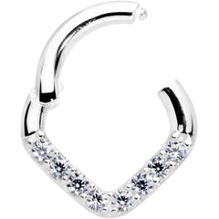 16G 1/4 14k White Gold Clear CZ Gem Chevron Hinged Segment Ring