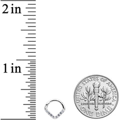 16G 1/4 14k White Gold Clear CZ Gem Chevron Hinged Segment Ring