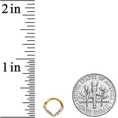 16G 1/4 14k Gold Clear CZ Gem Chevron Hinged Segment Ring