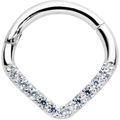 16G 5/16 14k White Gold Clear CZ Gem Chevron Hinged Segment Ring