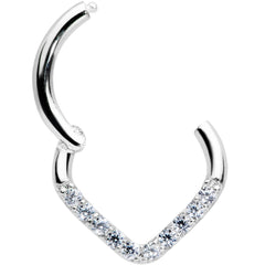 16G 5/16 14k White Gold Clear CZ Gem Chevron Hinged Segment Ring