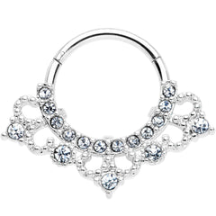 16G 3/8 Clear Gem Tiny Tiara Hinged Segment Ring