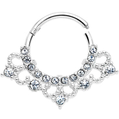 16G 3/8 Clear Gem Tiny Tiara Hinged Segment Ring