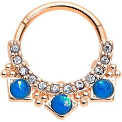 16G 3/8 Blue Faux Opal Rose Gold Tone Squares Hinged Segment Ring