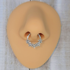16G 3/8 Clear Gem Foxy Floral Hinged Segment Ring