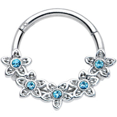 16G 3/8 Blue Gem Foxy Floral Hinged Segment Ring