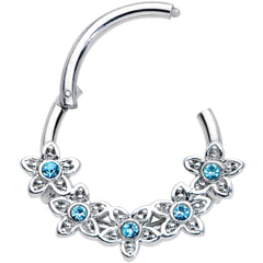 16G 3/8 Blue Gem Foxy Floral Hinged Segment Ring