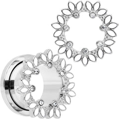 Clear Gem White Leaves Screw Fit Tunnel Plug Set