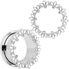 Clear Gem White Leaves Screw Fit Tunnel Plug Set