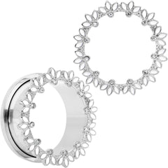 Clear Gem White Leaves Screw Fit Tunnel Plug Set
