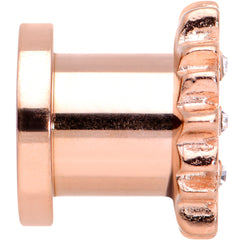 2G Clear Gem Rose Gold Hue White Leaves Screw Fit Tunnel Plug Set