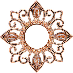 2G Brown Gem Rose Gold Tone Floral Screw Fit Tunnel Plug Set