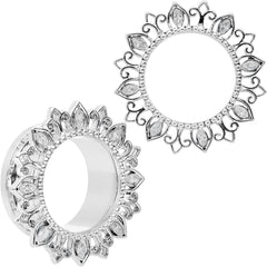 Clear Gem Floral Lotus Screw Fit Tunnel Plug Set