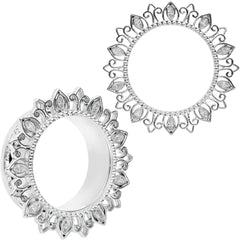 Clear Gem Floral Lotus Screw Fit Tunnel Plug Set