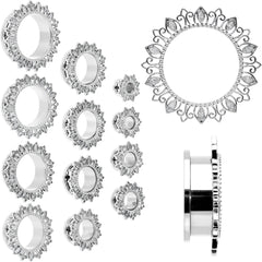 Clear Gem Floral Lotus Screw Fit Tunnel Plug Set