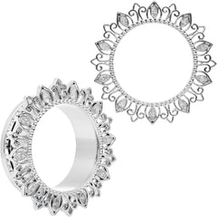 Clear Gem Floral Lotus Screw Fit Tunnel Plug Set