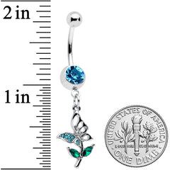 Blue Green Gem Perching Floral Butterfly Dangle Belly Ring