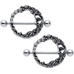 14G 3/4 Clear Gem Face Crescent Moon Nipple Shield Set