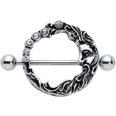14G 3/4 Clear Gem Face Crescent Moon Nipple Shield Set